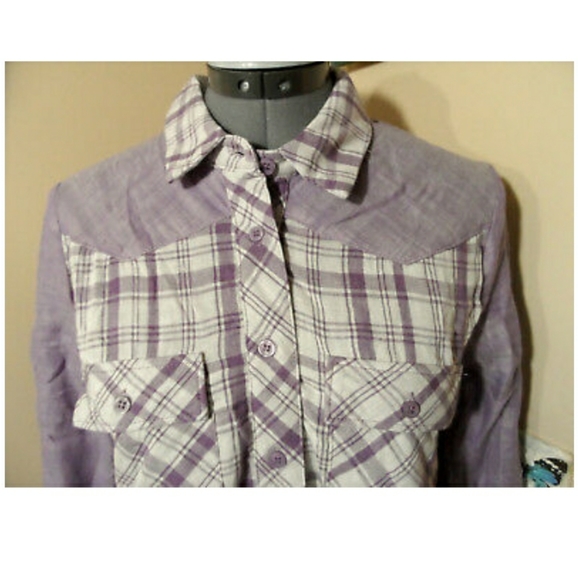 Nwt NAMELESS Plaid Gingham Button up Shirts Violet or Blue long sleeve Western - Picture 7 of 10